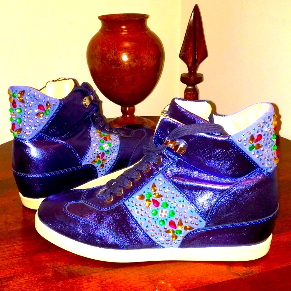 SOLD Cesare Paciotti Rainbow Jeweled Leather High Top Sneakers Sz 40 / US 9.5